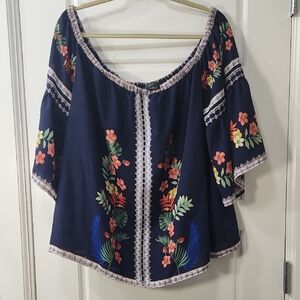 Flower & Feather Navy Floral Off-Shoulder Blouse 3X
